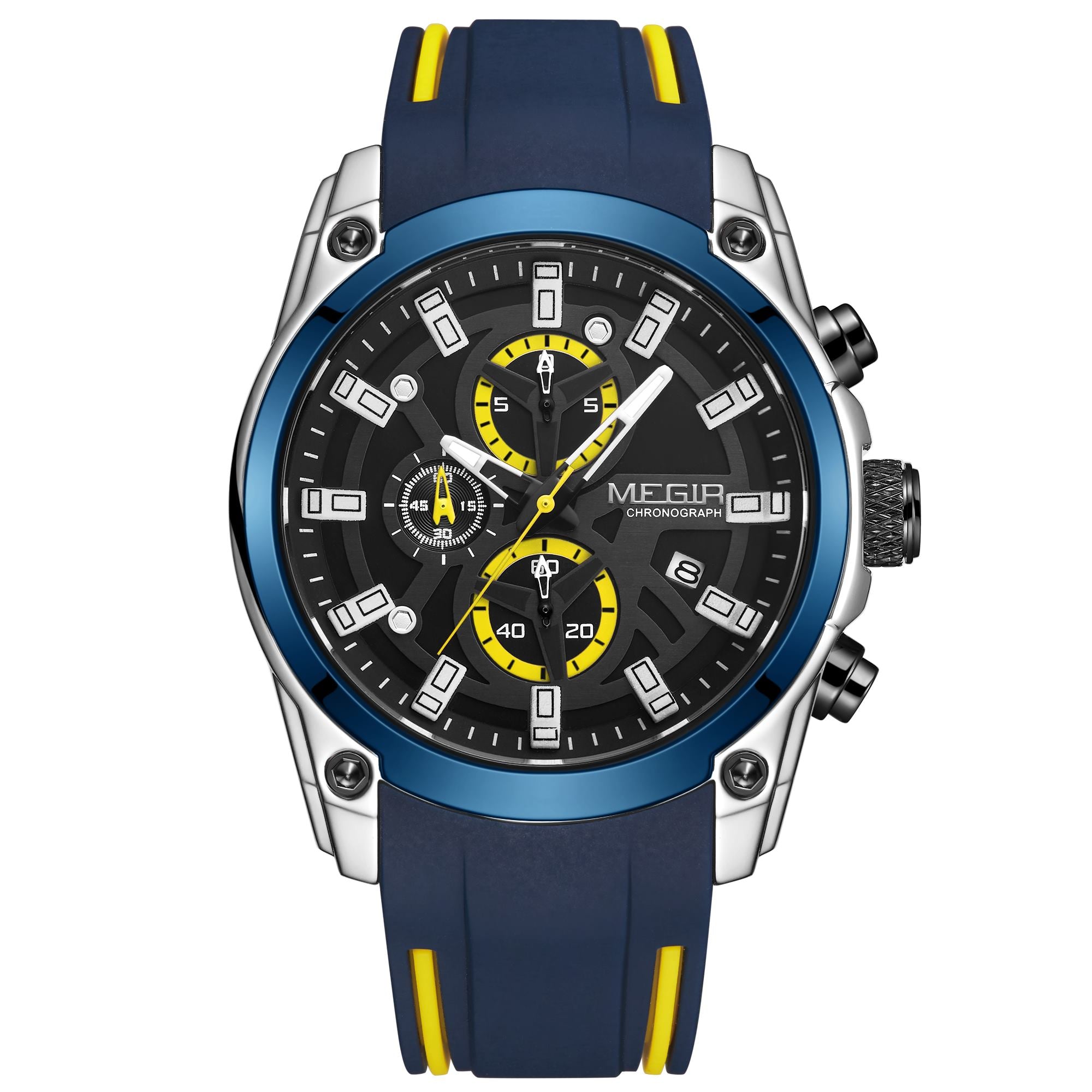 MEGIR Original Blue Sport Watches for Men Luxury Chronograph Man Military Quartz Wristwatch Clock Luminous Big Dial Reloj Hombre 2144