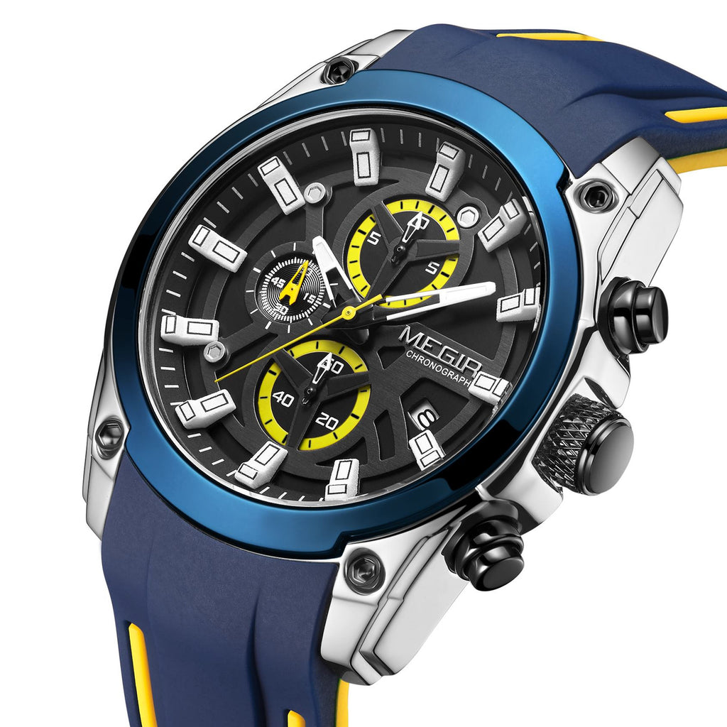 MEGIR Original Blue Sport Watches for Men Luxury Chronograph Man Military Quartz Wristwatch Clock Luminous Big Dial Reloj Hombre 2144