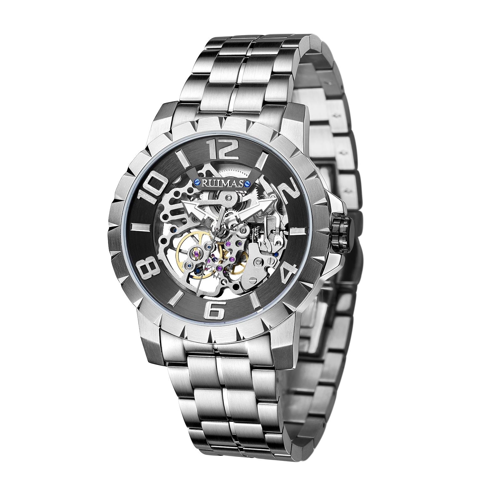 RUIMAS Men Mechanical Watch Luxury Automatic Stainless Steel Bracelet Wristwatches 5ATM Waterproof Clock Relogio Masculino 6784