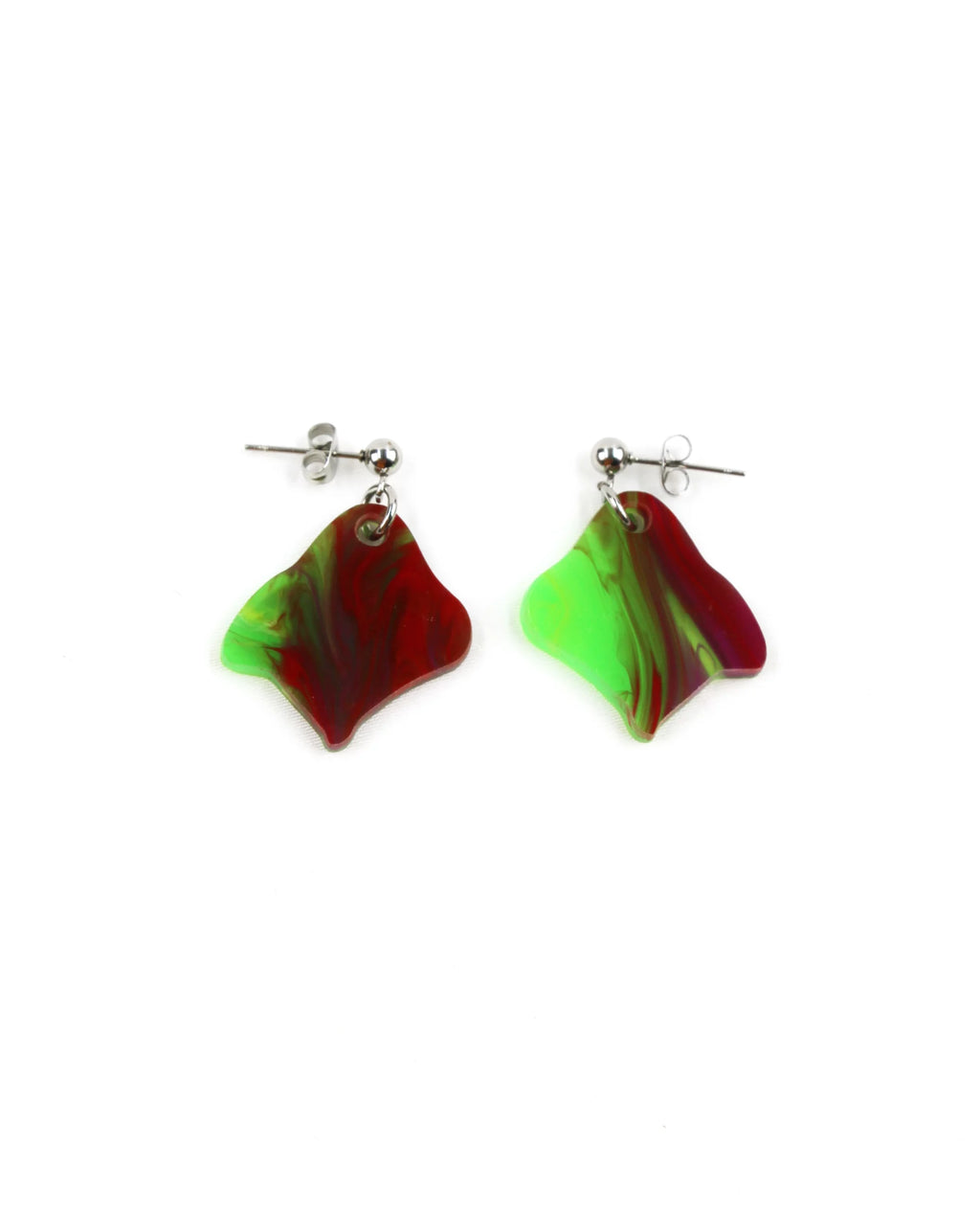 Pendientes de resina multicolor verde y rojo